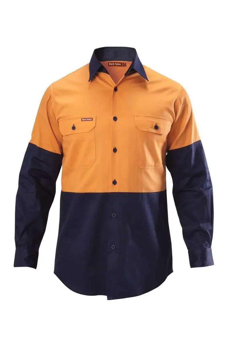 Hard Yakka Hi-visibility Two Tone Cotton Drill Shirt Long Sleeve Y07982 Metro Workwear.